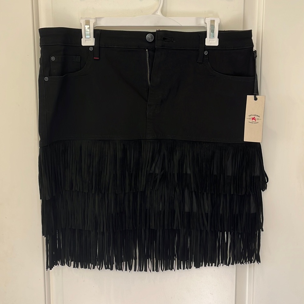 Idyllwind Black Denim Fringe Skirt